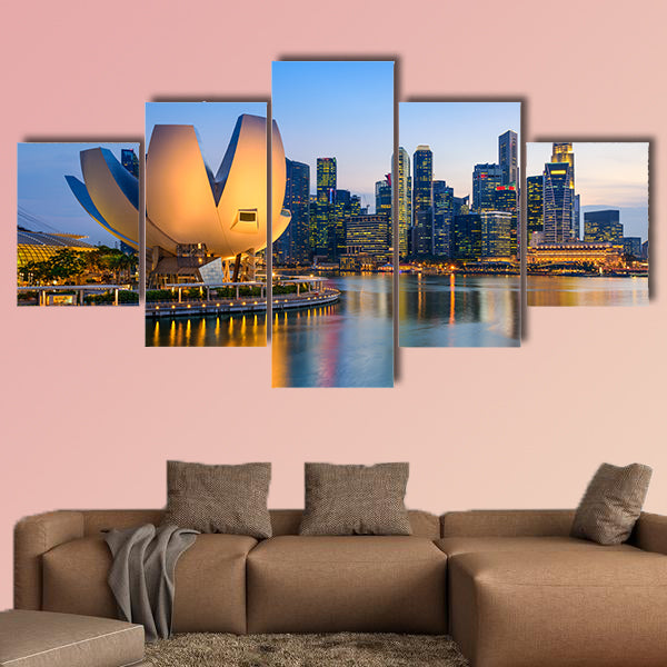 Singapore skyline at the Marina during twilight multi panel canvas wall art