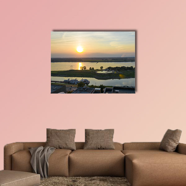 Picture of the sunset from a rooftop by the Mississippi river in Memphis multi panel canvas wall art