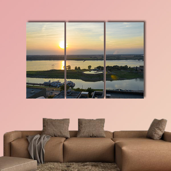 Picture of the sunset from a rooftop by the Mississippi river in Memphis multi panel canvas wall art