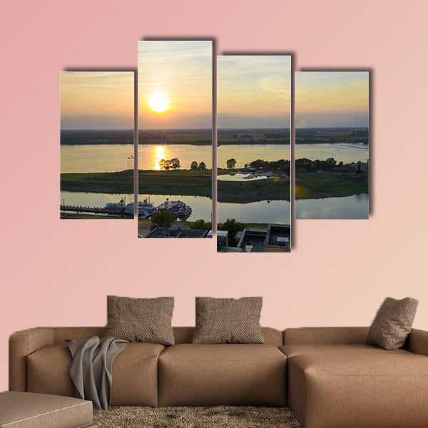 Picture of the sunset from a rooftop by the Mississippi river in Memphis multi panel canvas wall art