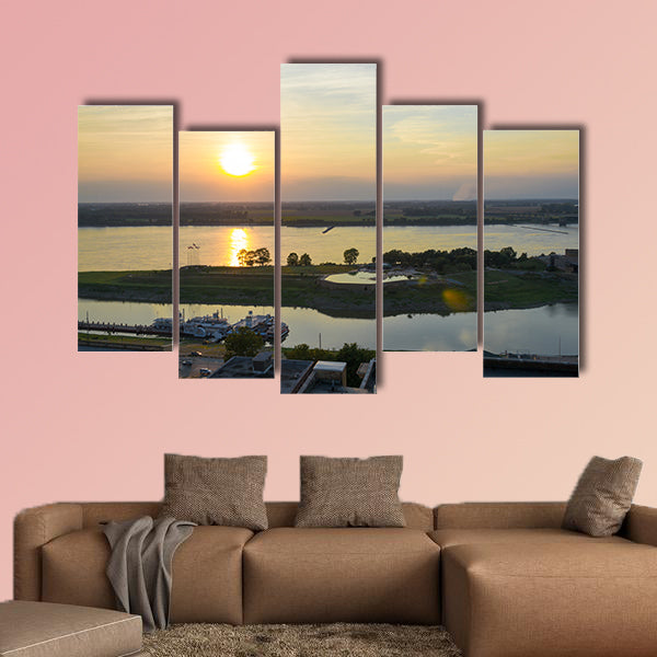 Picture of the sunset from a rooftop by the Mississippi river in Memphis multi panel canvas wall art