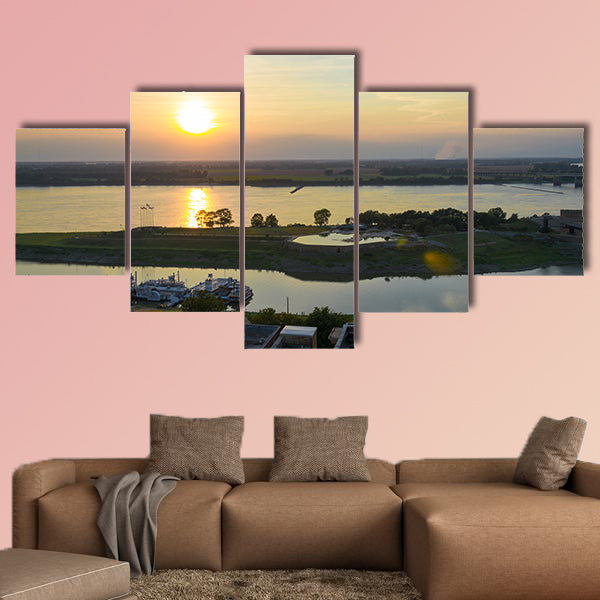 Picture of the sunset from a rooftop by the Mississippi river in Memphis multi panel canvas wall art
