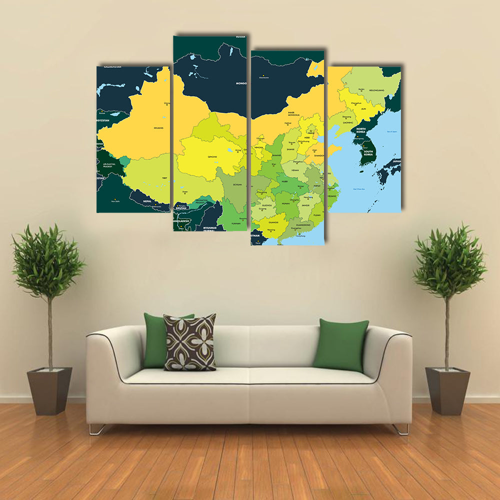 Color map of China multi panel canvas wall art