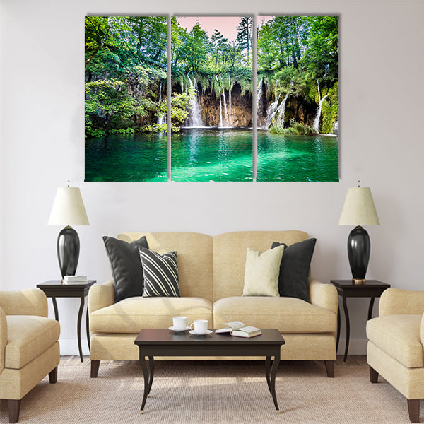 Beautiful waterfalls in Plitvice Lakes National Park multi panel canvas wall art