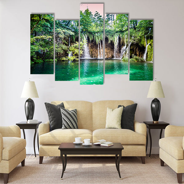 Beautiful waterfalls in Plitvice Lakes National Park multi panel canvas wall art
