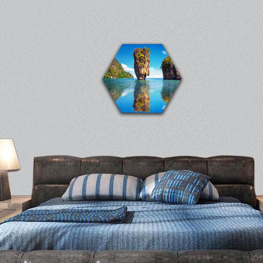 James Bond island reflects in water near Phuket hexagonal canvas wall art