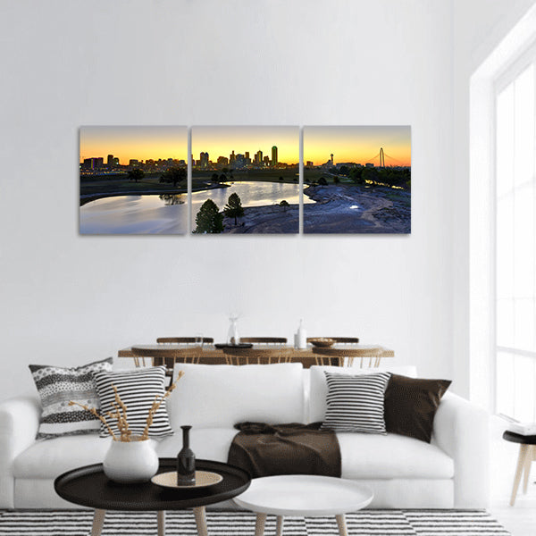 Downtown Dallas skyline, USA from the Trinity River Panoramic Canvas Wall Art