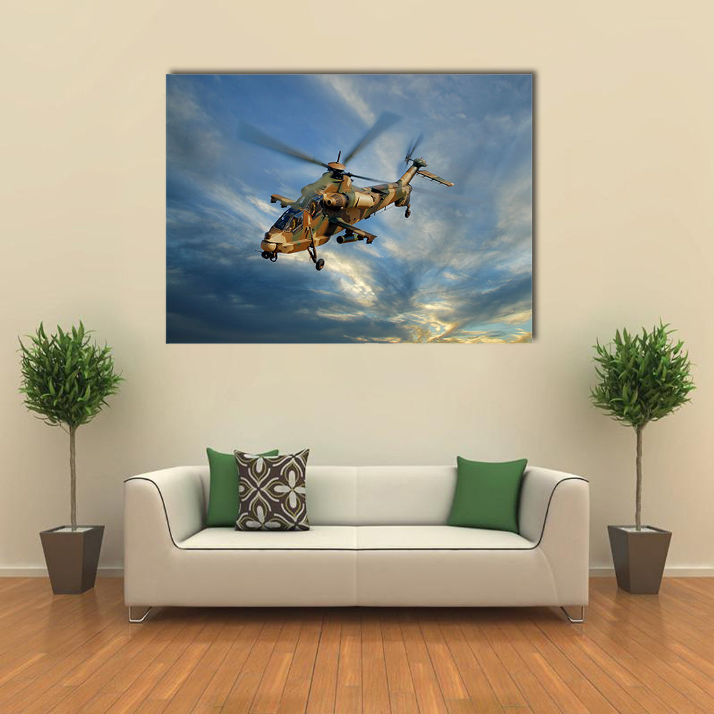 A Military Helicopter Against A Dramatic Sky Multi Panel Canvas Wall Art