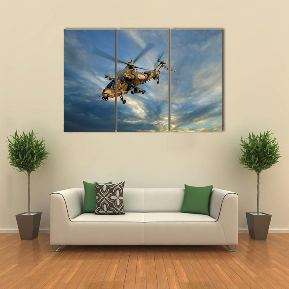 A Military Helicopter Against A Dramatic Sky Multi Panel Canvas Wall Art