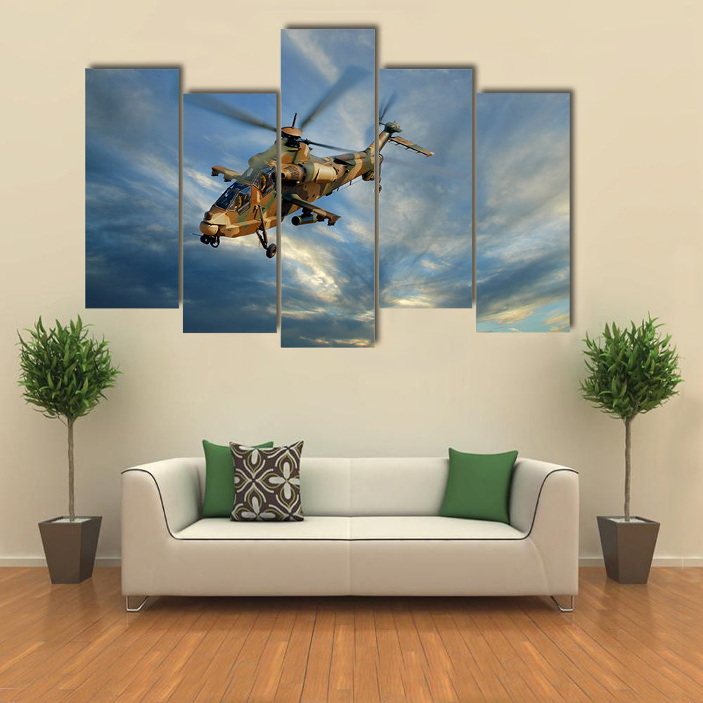 A Military Helicopter Against A Dramatic Sky Multi Panel Canvas Wall Art