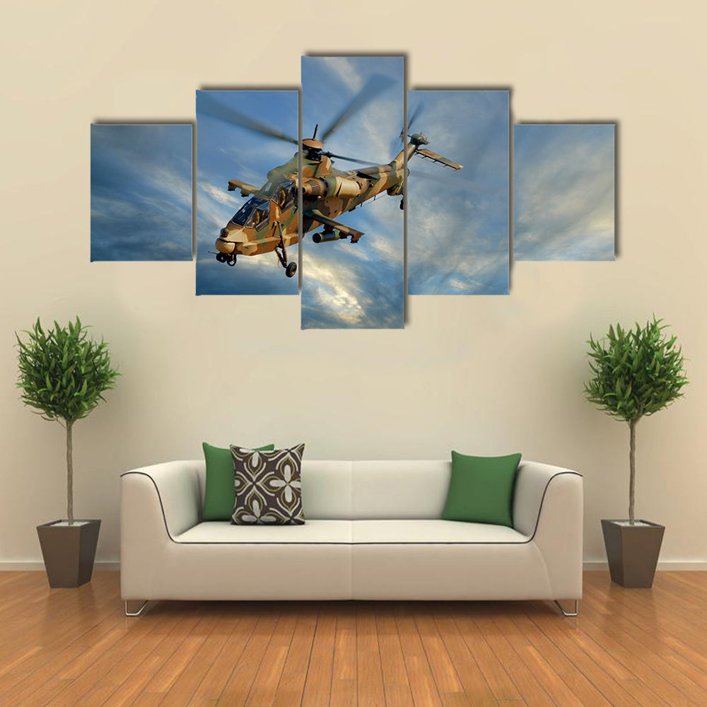 A Military Helicopter Against A Dramatic Sky Multi Panel Canvas Wall Art