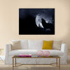 Howling Wolf Dark Background. Full Moon and the Wilderness Multi Panel Canvas Wall Art