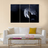 Howling Wolf Dark Background. Full Moon and the Wilderness Multi Panel Canvas Wall Art