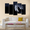 Howling Wolf Dark Background. Full Moon and the Wilderness Multi Panel Canvas Wall Art