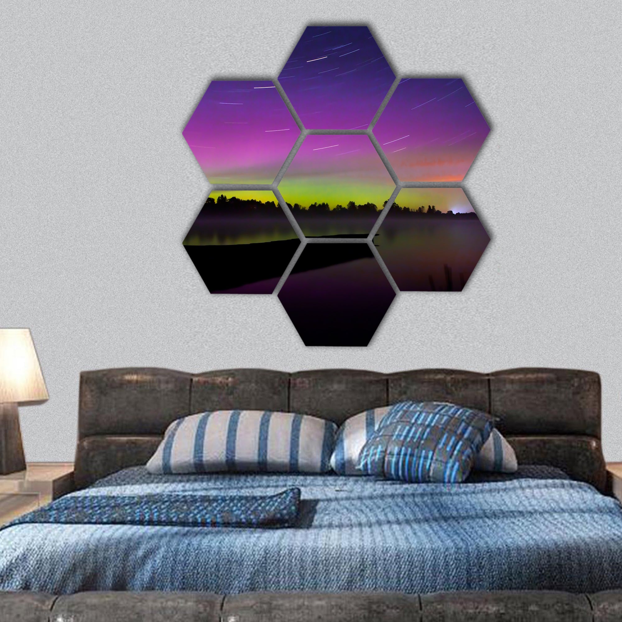 Aurora borealis seen from Polish in the area of Suwalki hexagonal canvas wall art