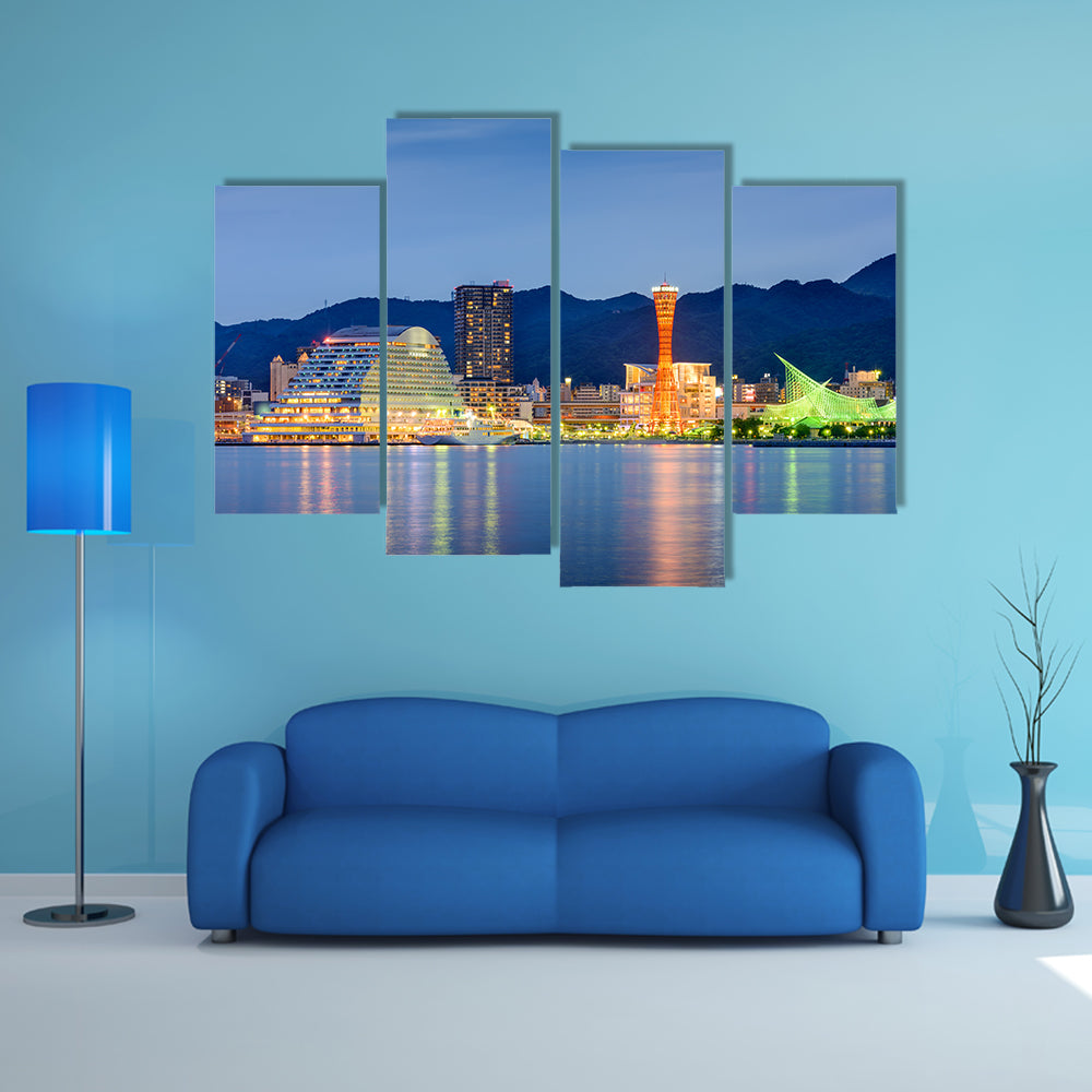 Kobe, Japan skyline at the port multi panel canvas wall art