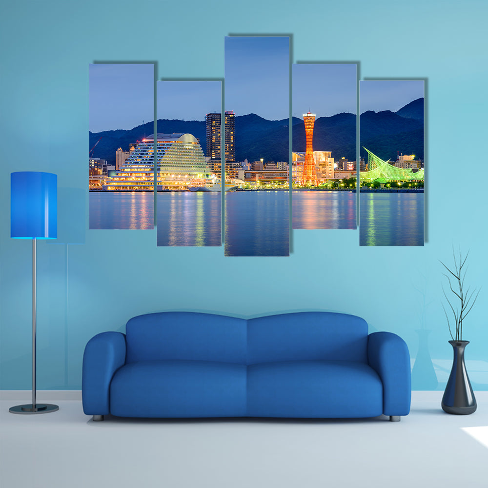 Kobe, Japan skyline at the port multi panel canvas wall art