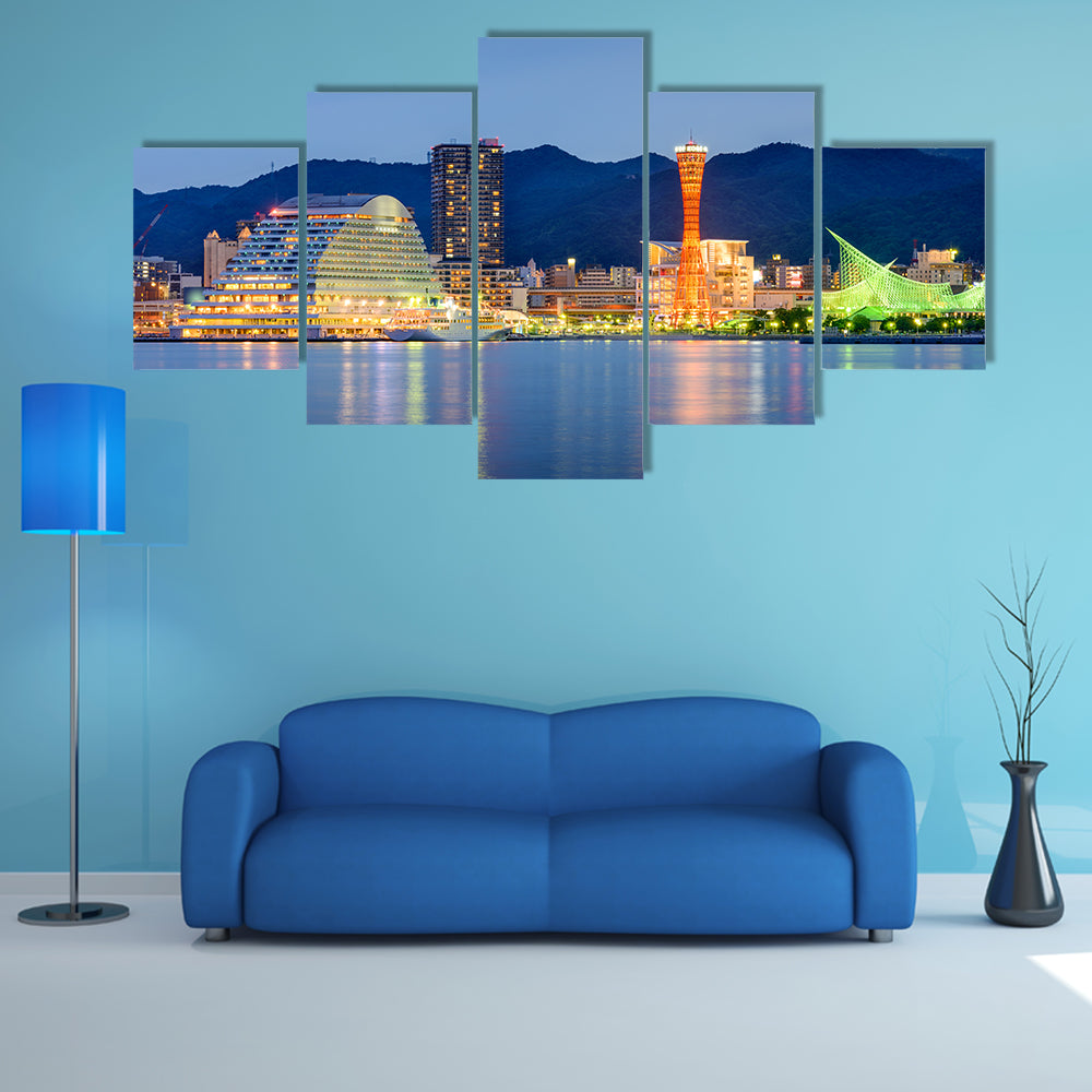 Kobe, Japan skyline at the port multi panel canvas wall art