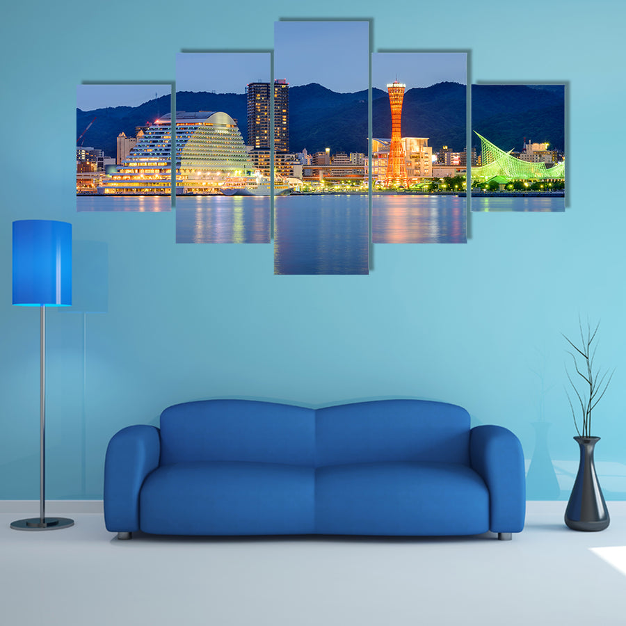 Kobe, Japan skyline at the port multi panel canvas wall art
