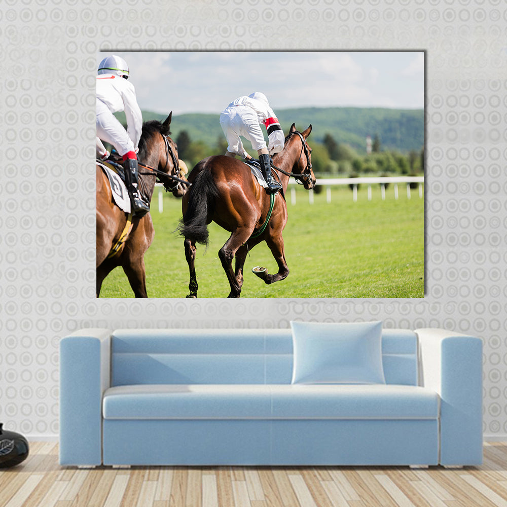 Two riders on the racing circuit competition Multi panel canvas wall art