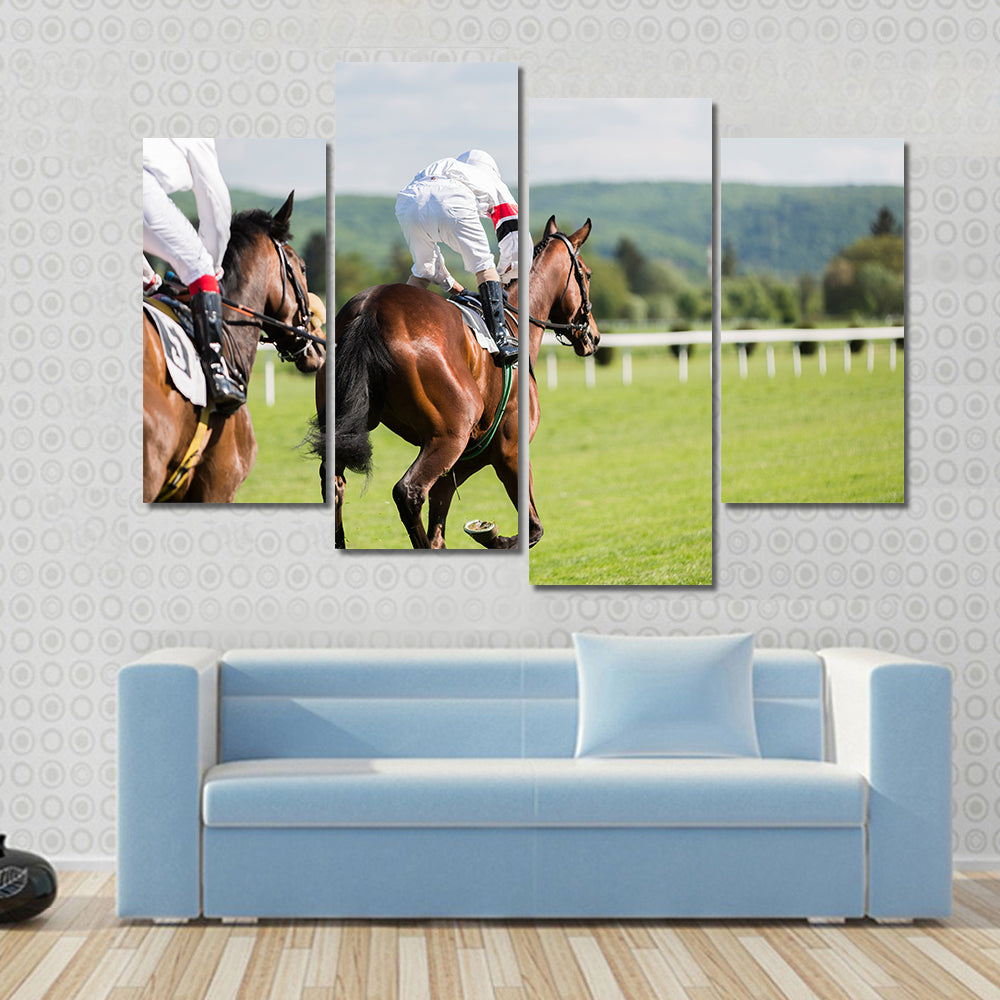 Two riders on the racing circuit competition Multi panel canvas wall art