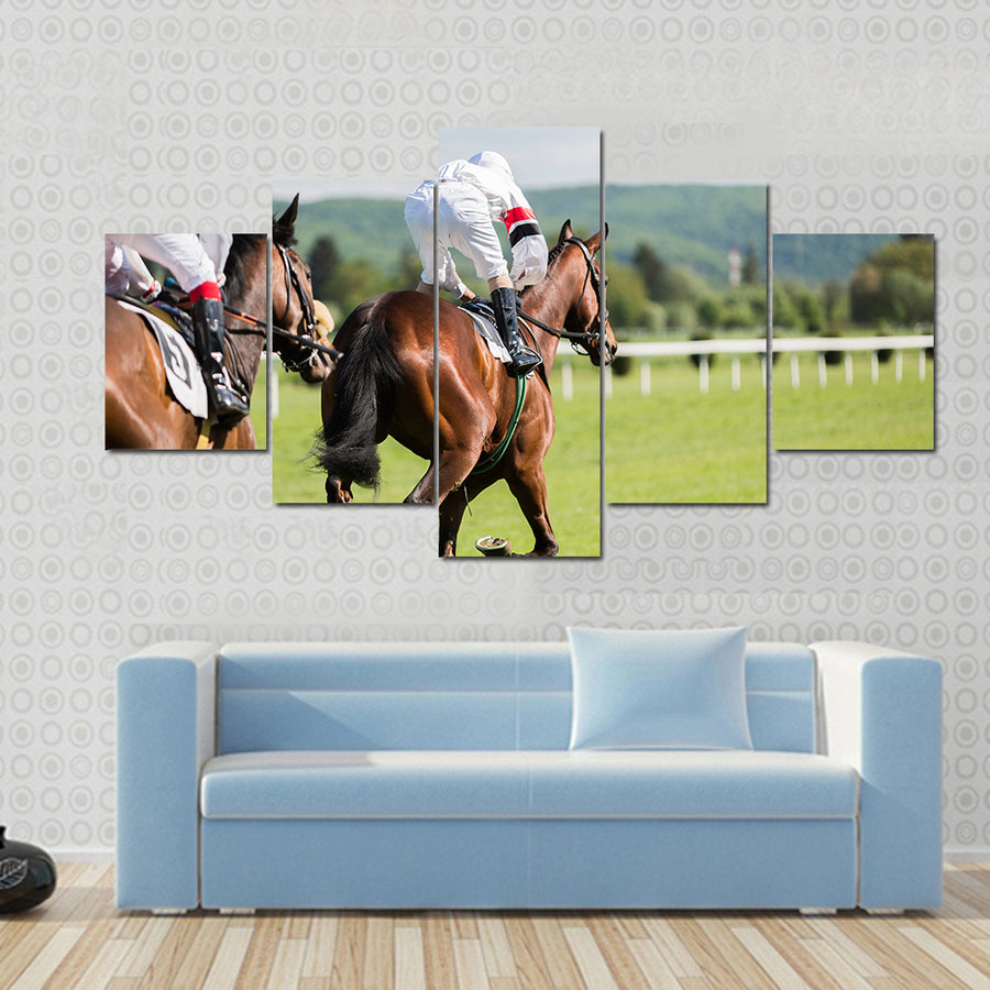 Two riders on the racing circuit competition Multi panel canvas wall art