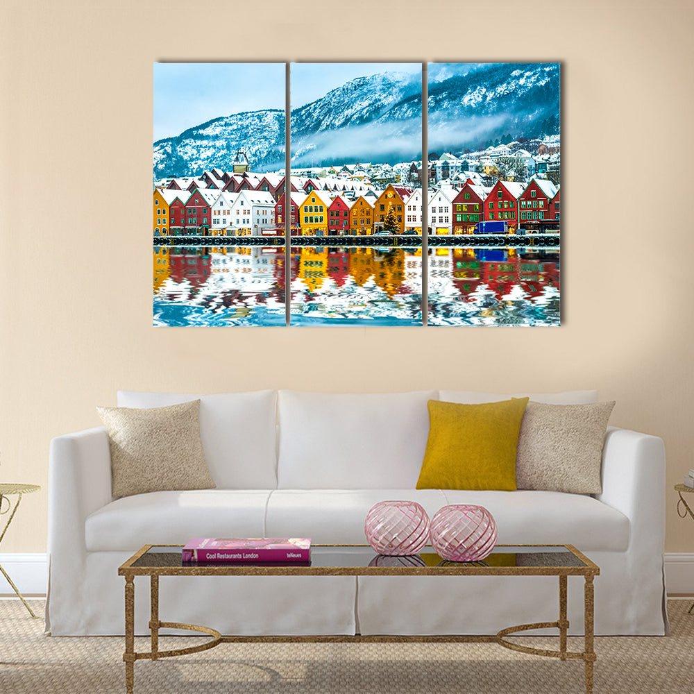 view on Bruges. Bergen Norway multi panel canvas wall art