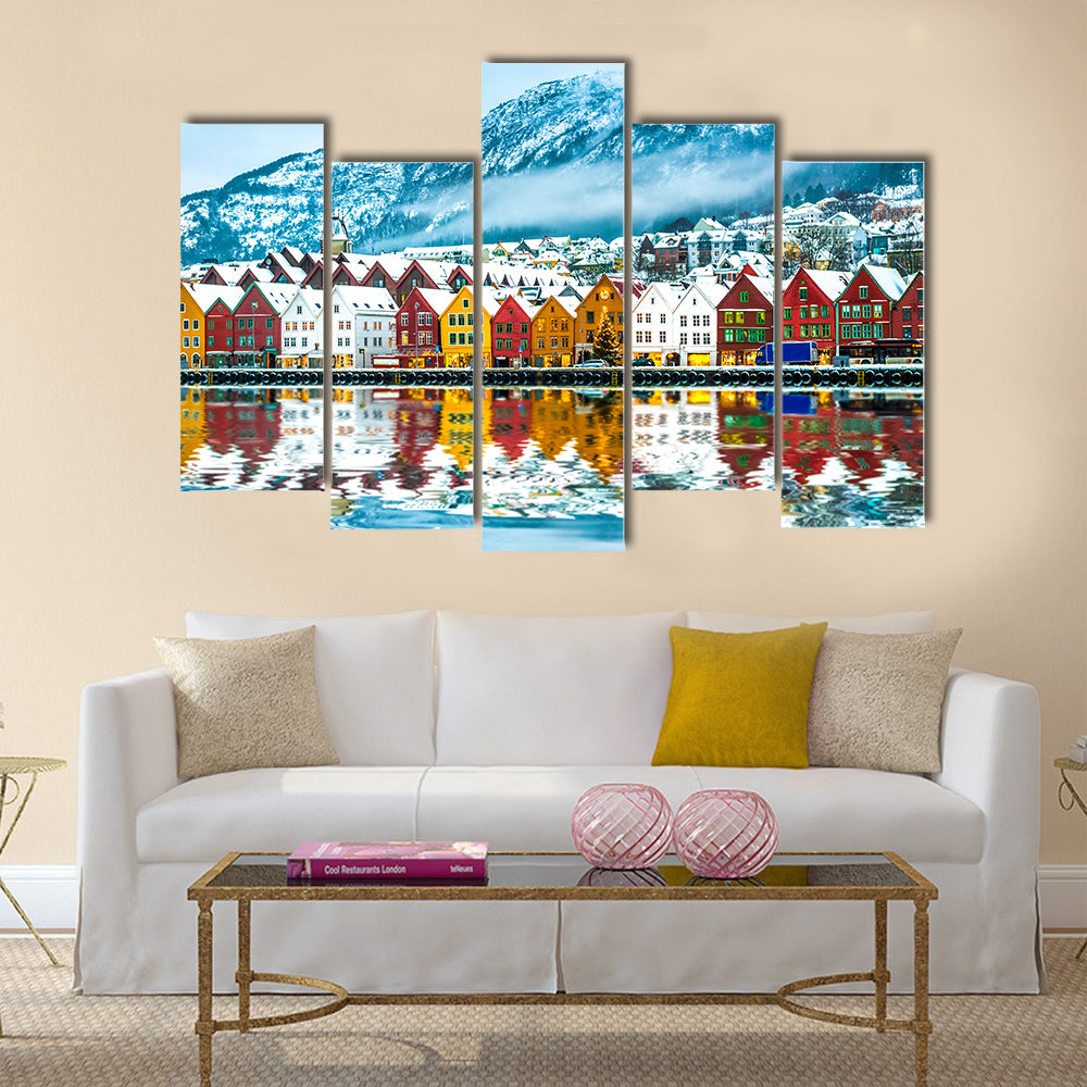 view on Bruges. Bergen Norway multi panel canvas wall art