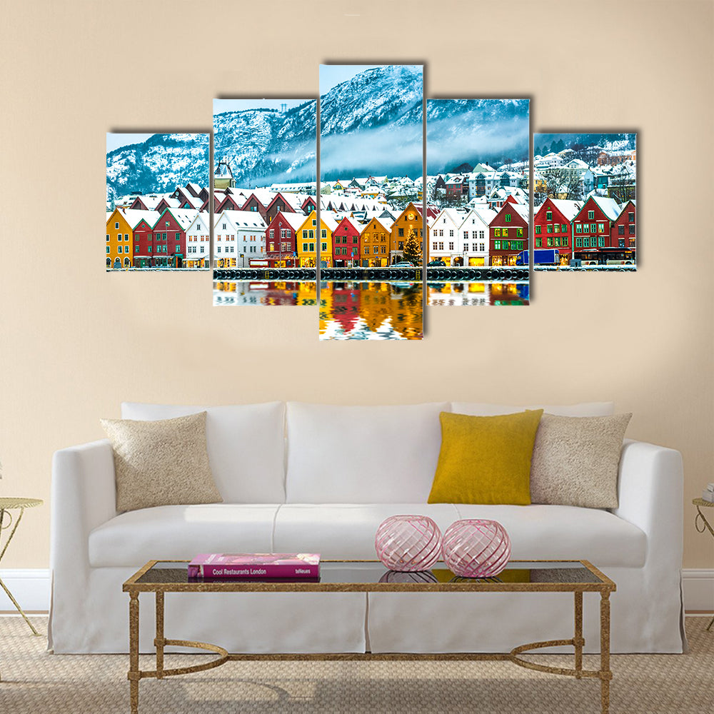 view on Bruges. Bergen Norway multi panel canvas wall art