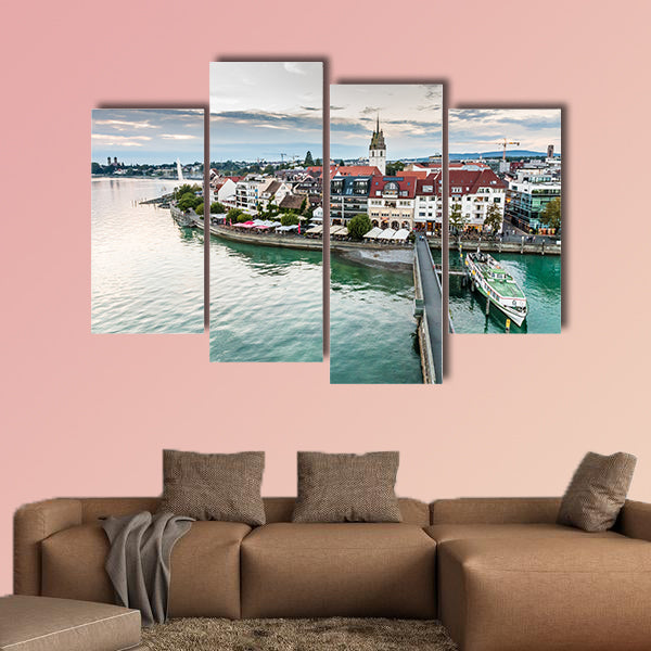 Evening Cloudy View of Friedrichshafen City multi panel canvas wall art