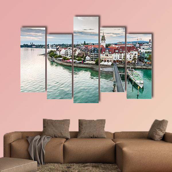 Evening Cloudy View of Friedrichshafen City multi panel canvas wall art