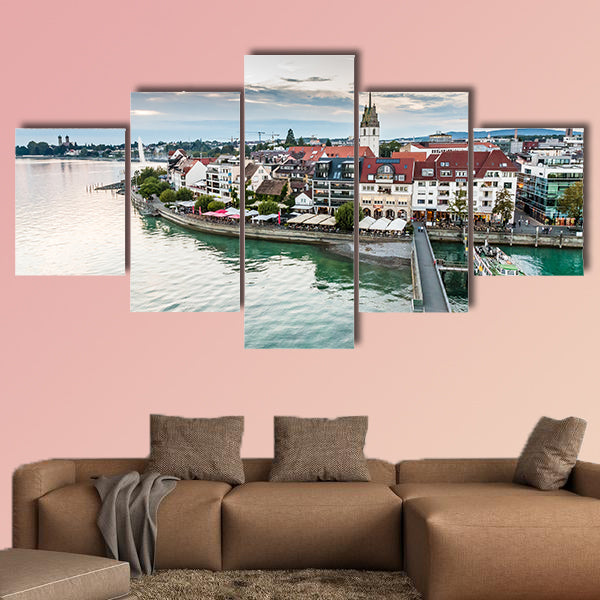 Evening Cloudy View of Friedrichshafen City multi panel canvas wall art