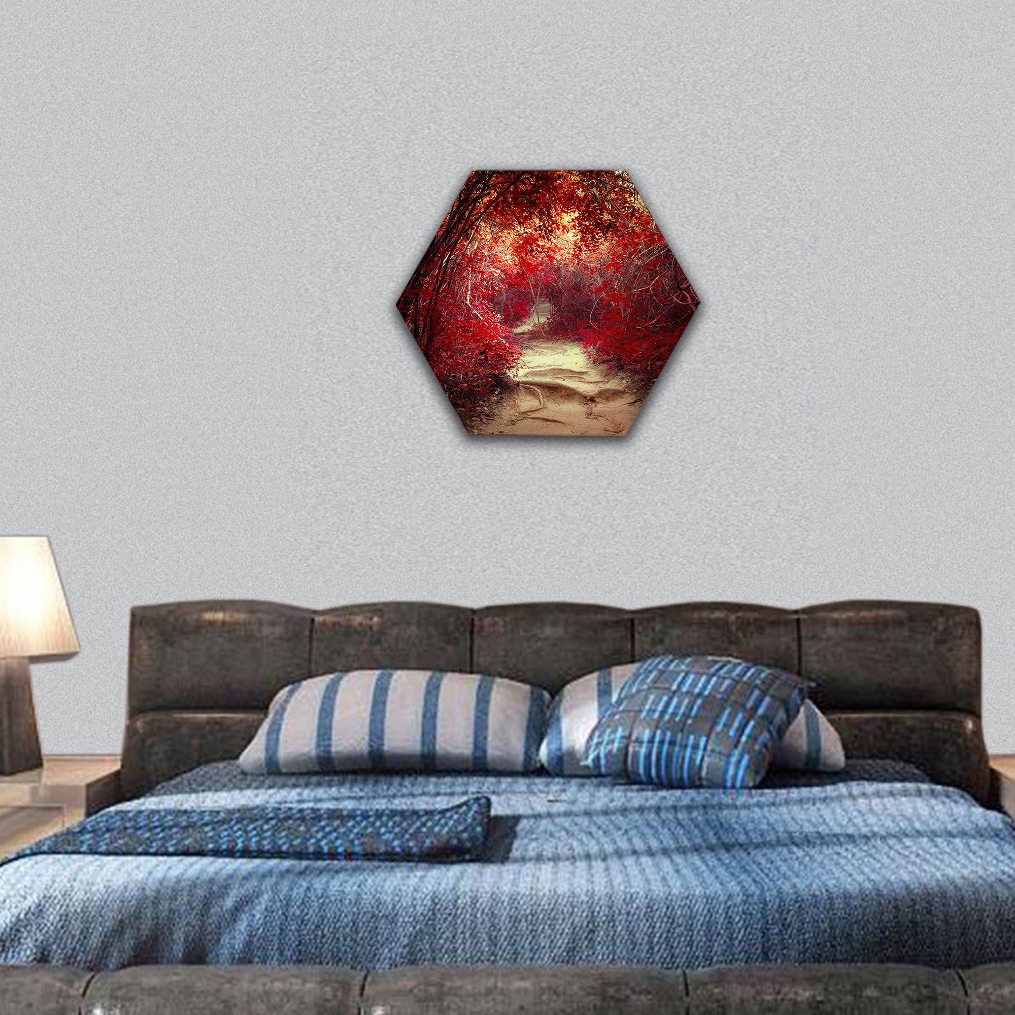 landscape at jungle forest with tunnel and path way hexagonal canvas wall art