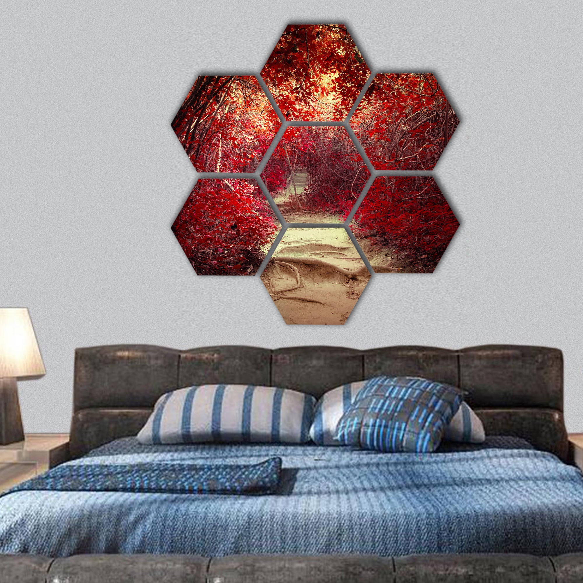 landscape at jungle forest with tunnel and path way hexagonal canvas wall art