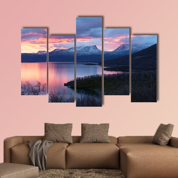 Light morning to the viewpoint at Abisko, Sweden Multi panel canvas wall art