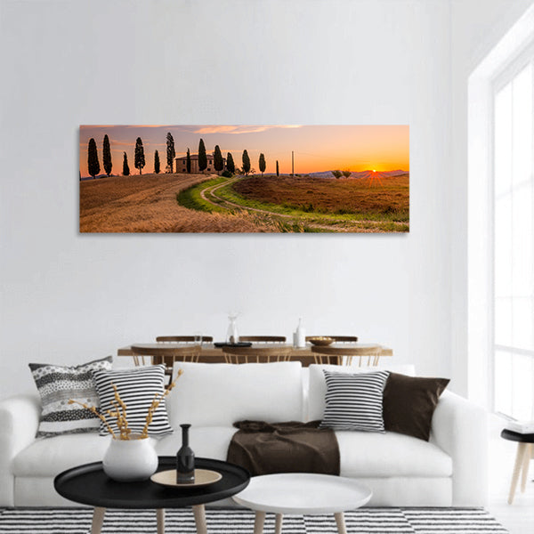 Tuscan sunrise landscape panoramic canvas wall art