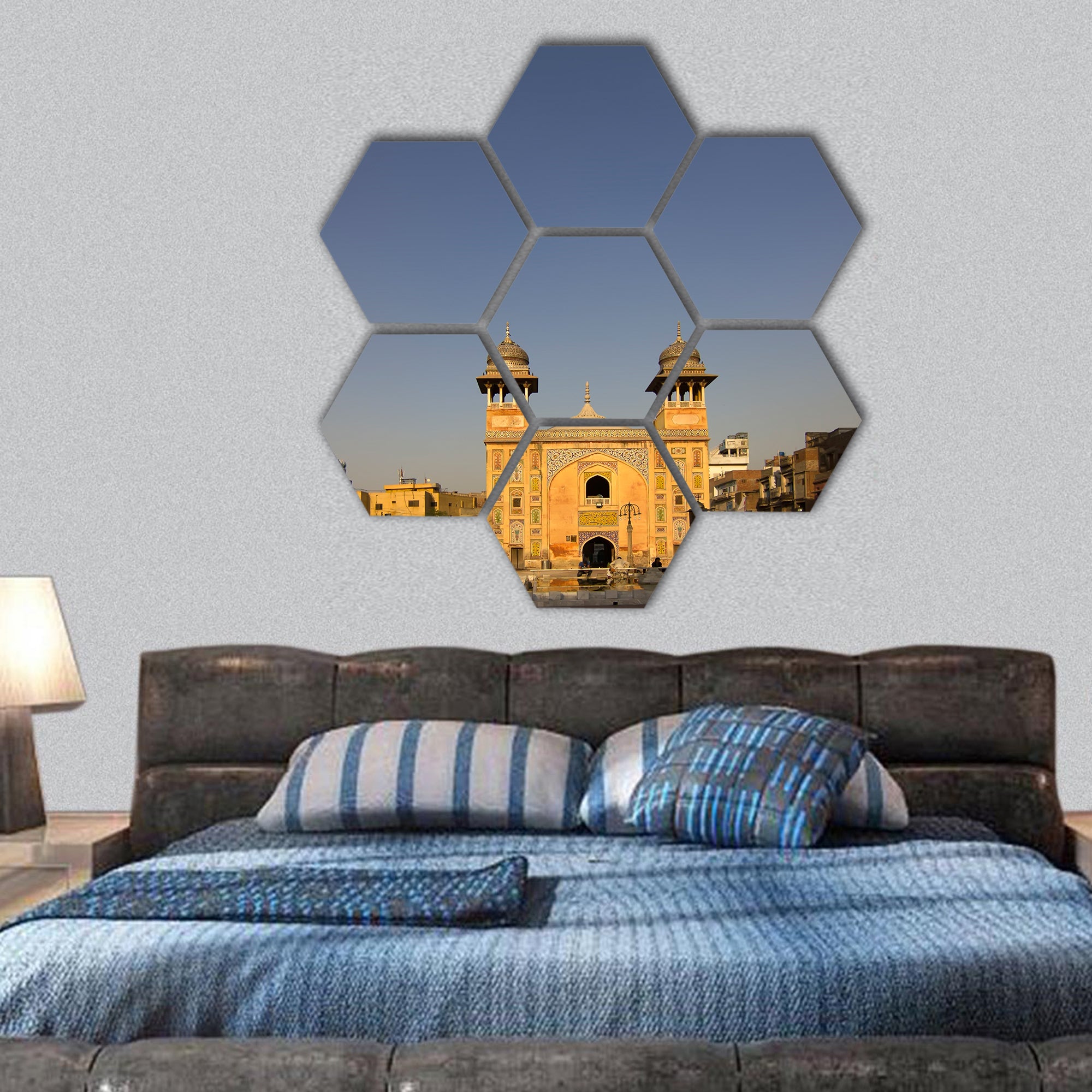 Wazir Khan Mosque in the old city center of Lahore hexagonal canvas wall art