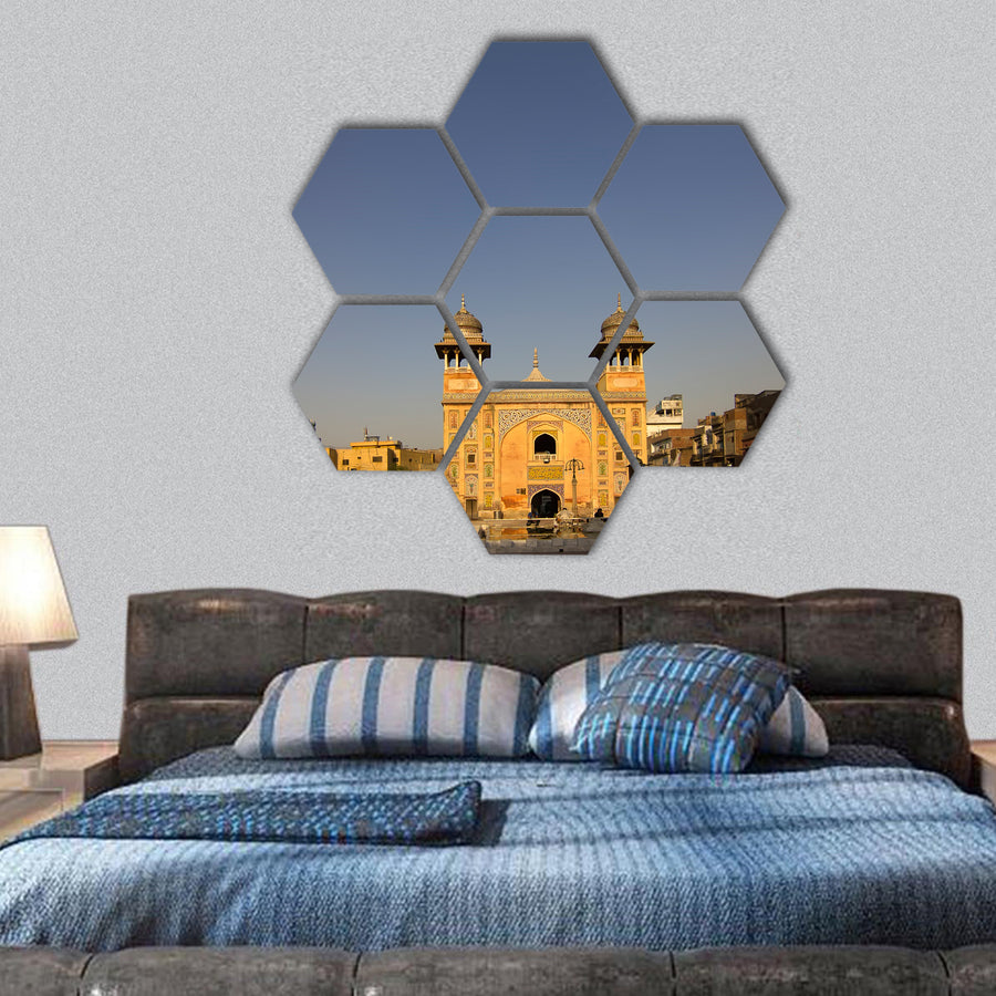 Wazir Khan Mosque in the old city center of Lahore hexagonal canvas wall art