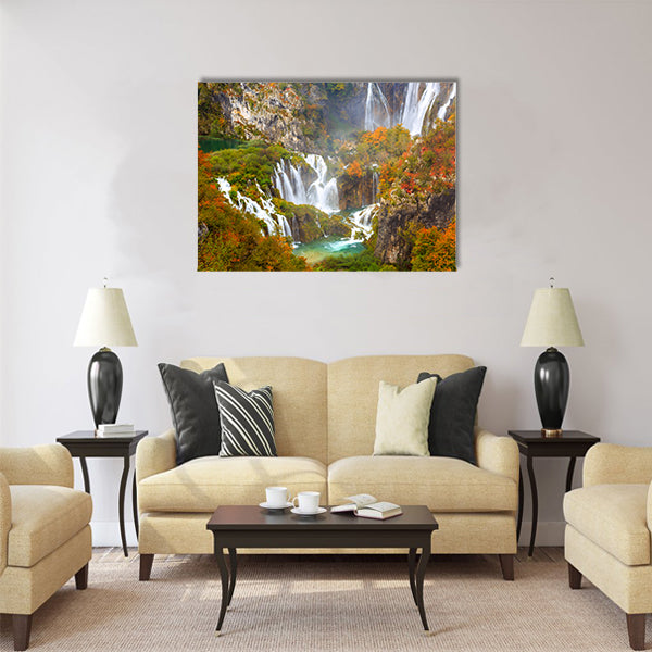 Autumn colors and waterfalls of Plitvice National Park in Croatia Multi Panel Canvas Wall Art