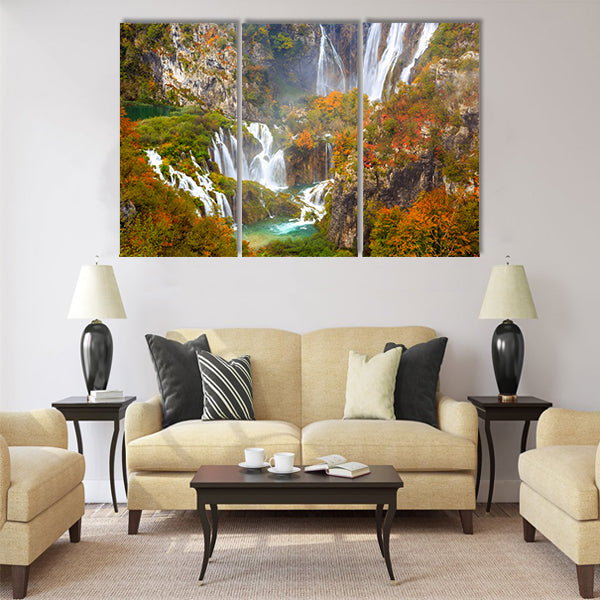 Autumn colors and waterfalls of Plitvice National Park in Croatia Multi Panel Canvas Wall Art