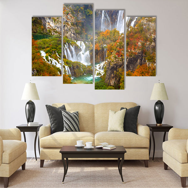 Autumn colors and waterfalls of Plitvice National Park in Croatia Multi Panel Canvas Wall Art