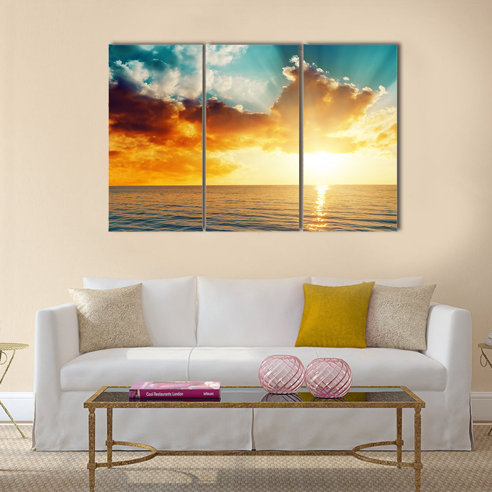 Beautiful sunset over the sea Multi Panel Canvas Wall Art