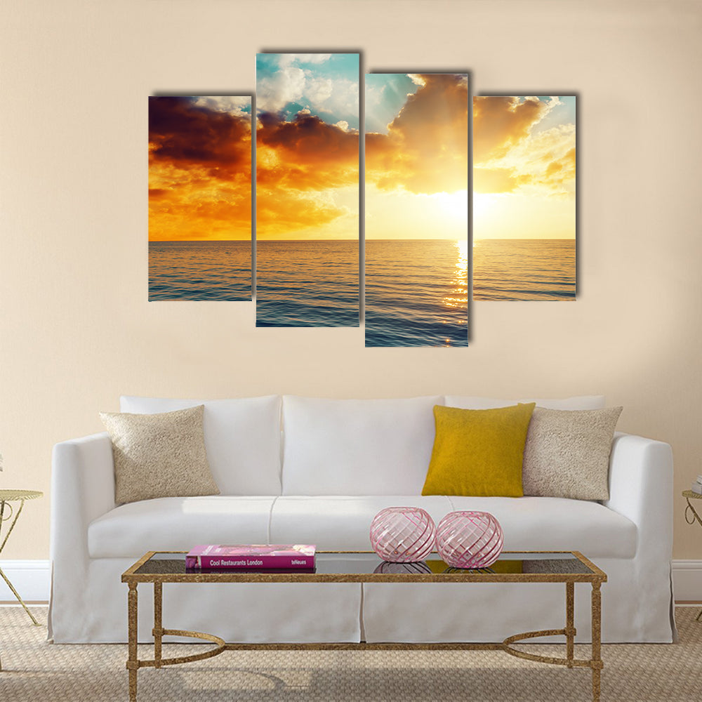 Beautiful sunset over the sea Multi Panel Canvas Wall Art