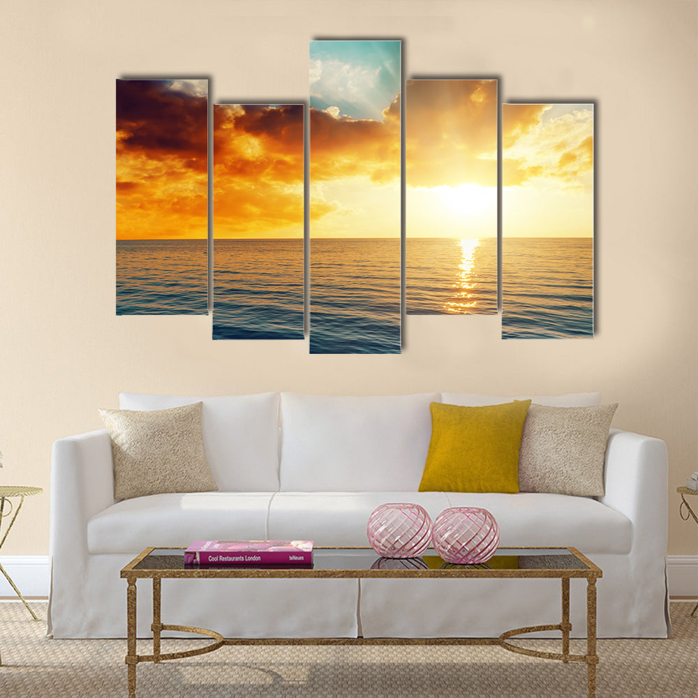 Beautiful sunset over the sea Multi Panel Canvas Wall Art
