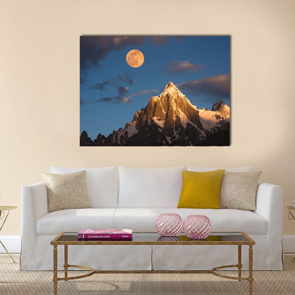 Morning sunrise over Paiyu peak in Karakoram mountain range of Pakistan multi panel canvas wall art