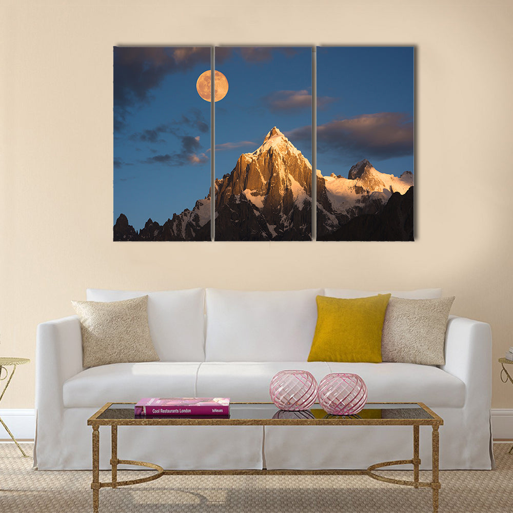 Morning sunrise over Paiyu peak in Karakoram mountain range of Pakistan multi panel canvas wall art