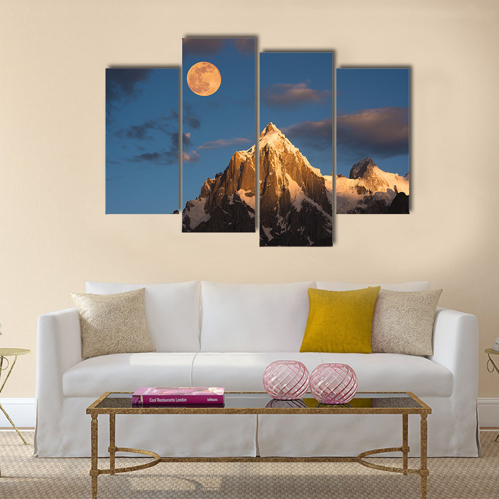 Morning sunrise over Paiyu peak in Karakoram mountain range of Pakistan multi panel canvas wall art