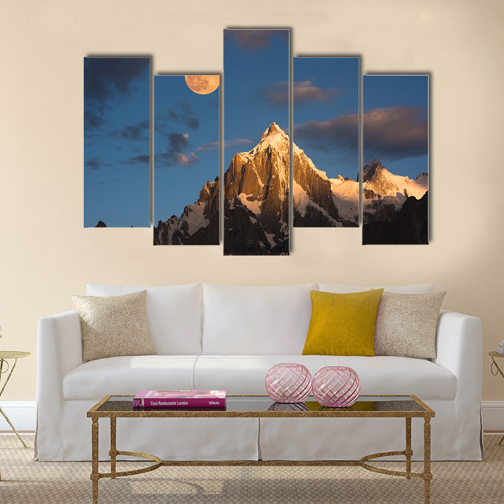 Morning sunrise over Paiyu peak in Karakoram mountain range of Pakistan multi panel canvas wall art