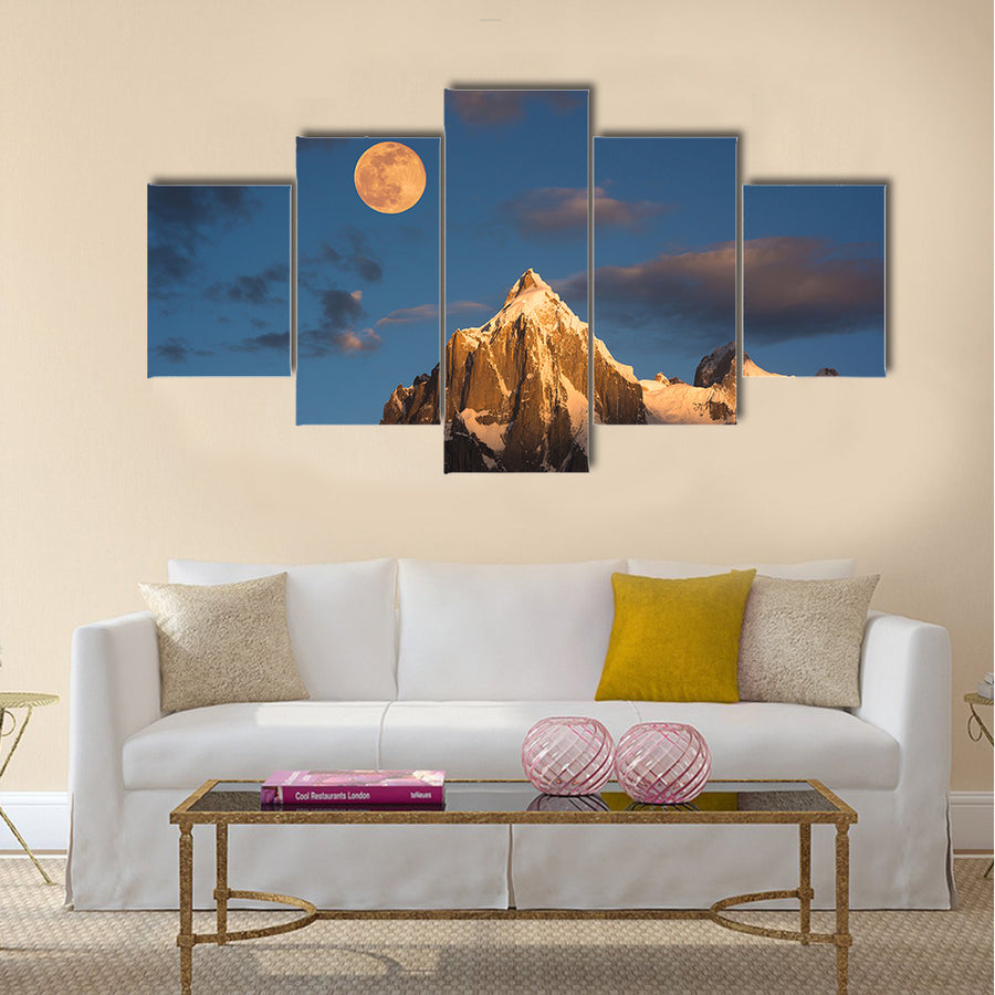 Morning sunrise over Paiyu peak in Karakoram mountain range of Pakistan multi panel canvas wall art