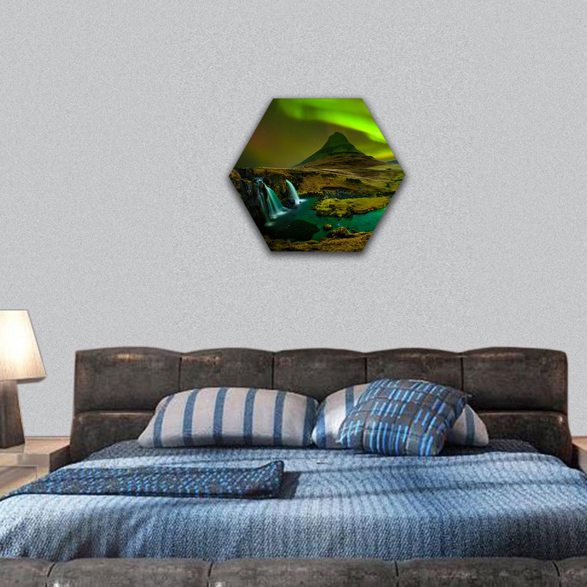 Kirkjufell Church mountain, Landmark of Iceland hexagonal canvas wall art